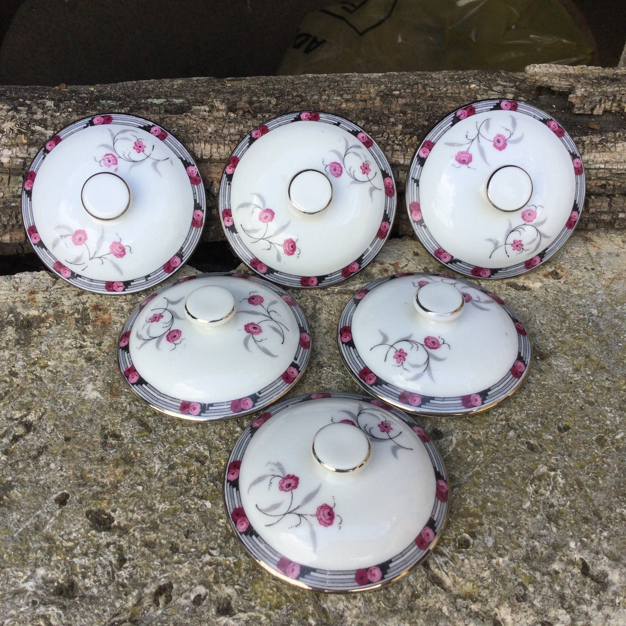 1920 Art Deco Chocolate Pot Set and Tray/6 Limoges Porcelain