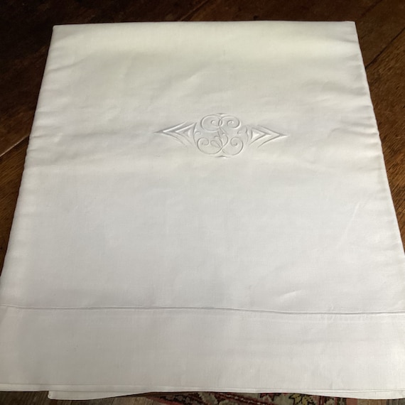 Französisches Bettlaken aus Baumwolle, gesticktes Monogramm, Queen-Size