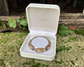 19thC Cameo Bracelet :  7 etched shell cameos, mythological scenes, set in silver.  Jeweler’s box.