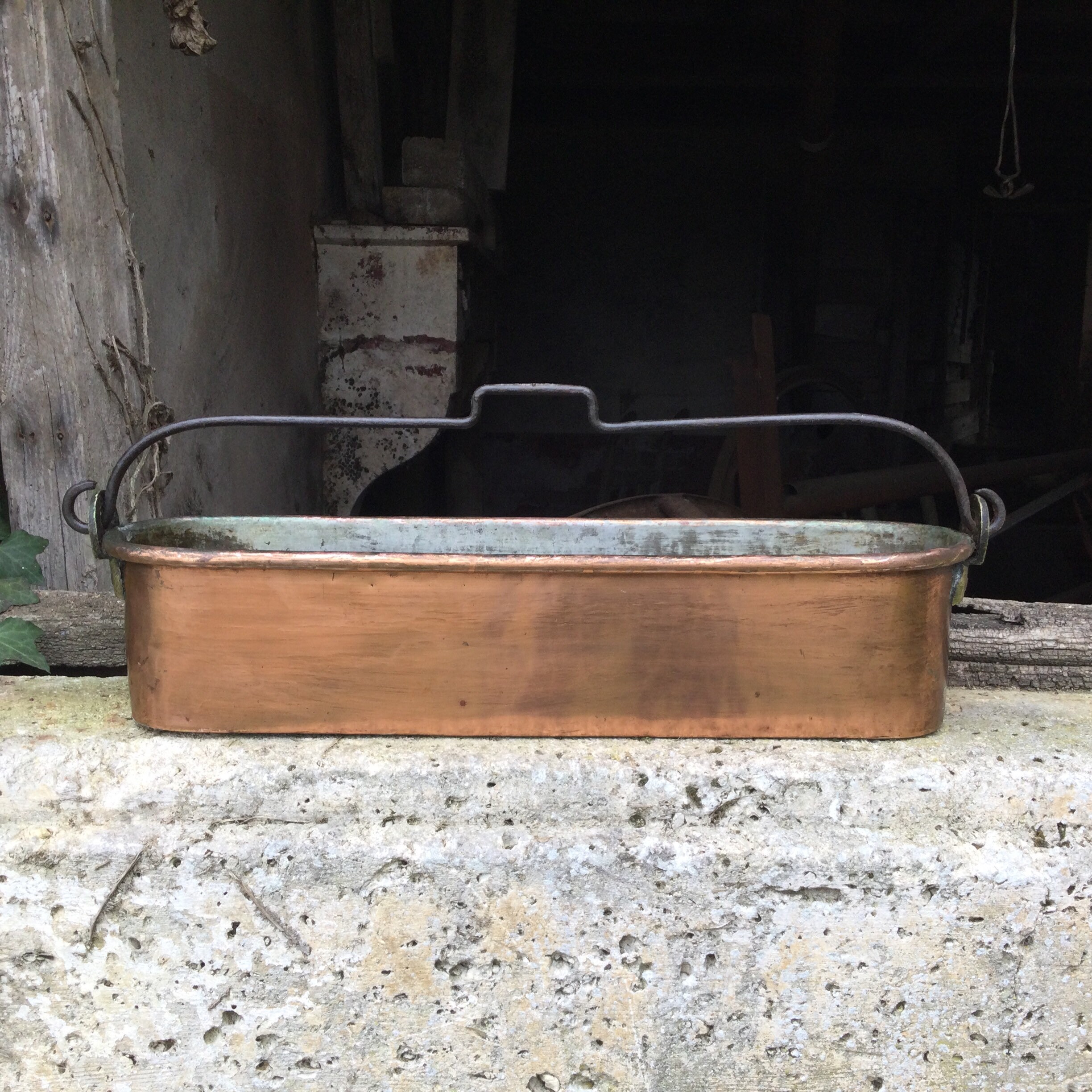 Un Poisson Vintage Cuivre Bouilloire Braconnier Cuiseur Vapeur Une Jardinière, Jardinière Ornement d