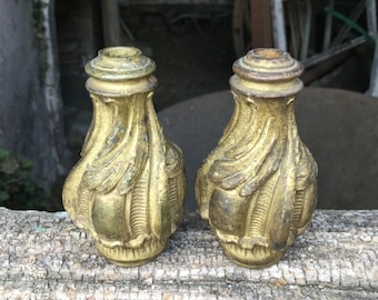 2 French antique curtain pulls/gilded bronze bell pulls/window embellishers/blind pulls or weights/château salvage hardware