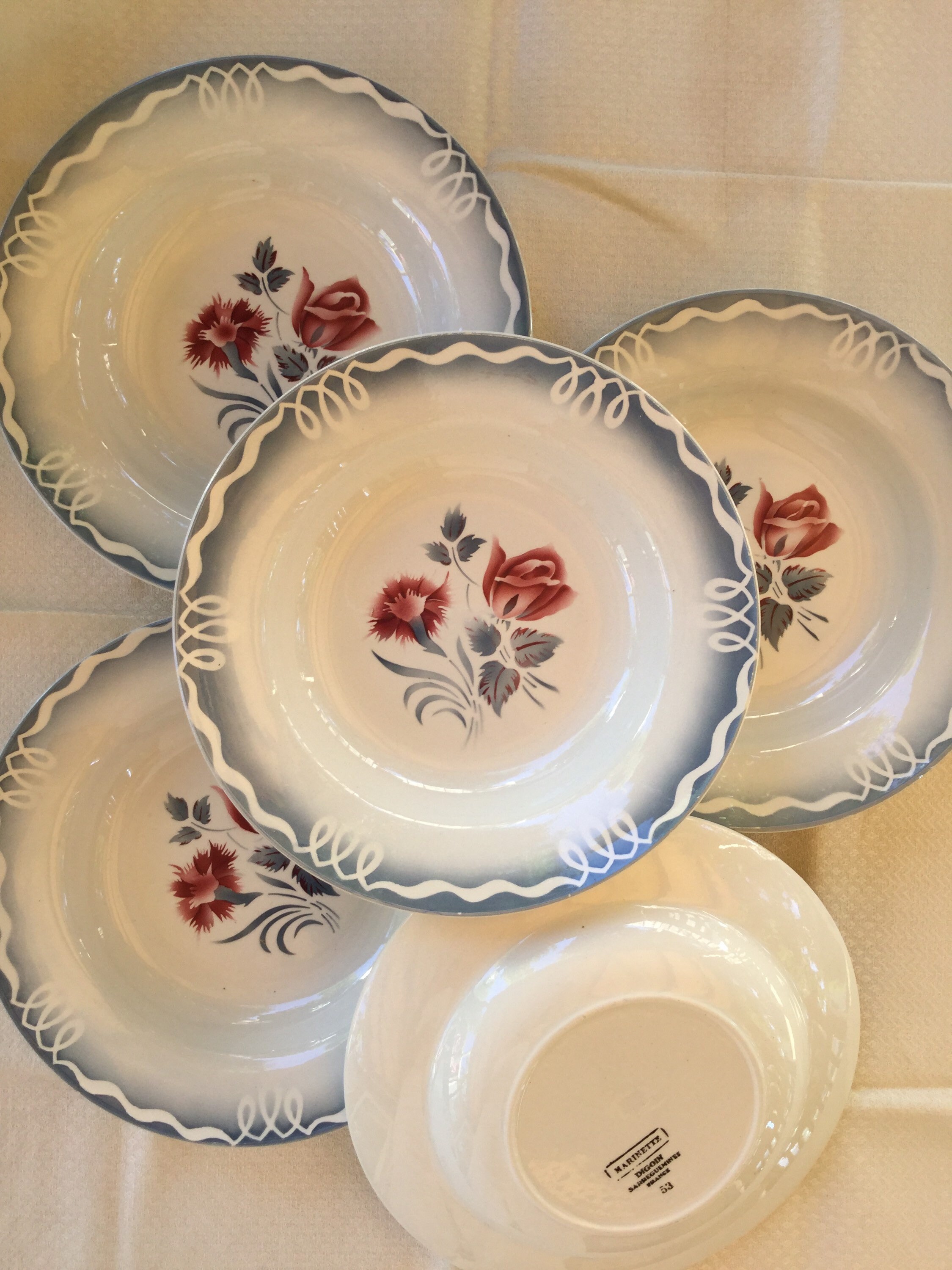Lot de 5 assiettes creuses digoin sarreguemines modèle rustique et