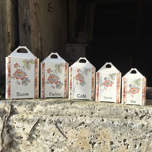A set of 5 French vintage storage canisters Czech porcelain spice jars with lids ceramic storage pots French farmhouse country decor