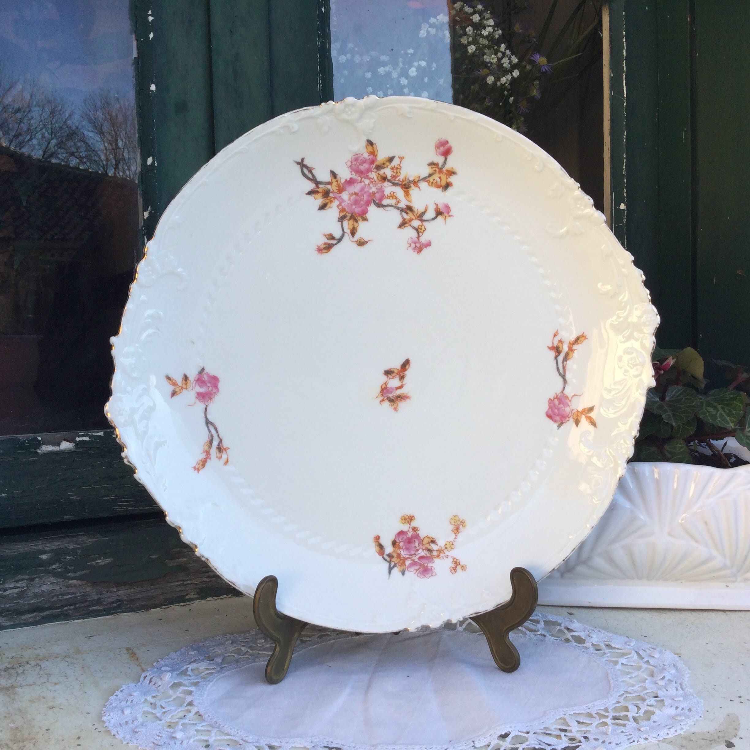 Limoges Porcelaine Gâteau Plat Plateau Vintage Gda Japonais Fleur de Cerisier Design Grand Service A