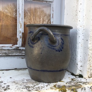 Large vintage confit pot/grey sandstone jar/hand painted stoneware/urn/cobalt blue and gray/a planter/a jardinière/French country decor image 3