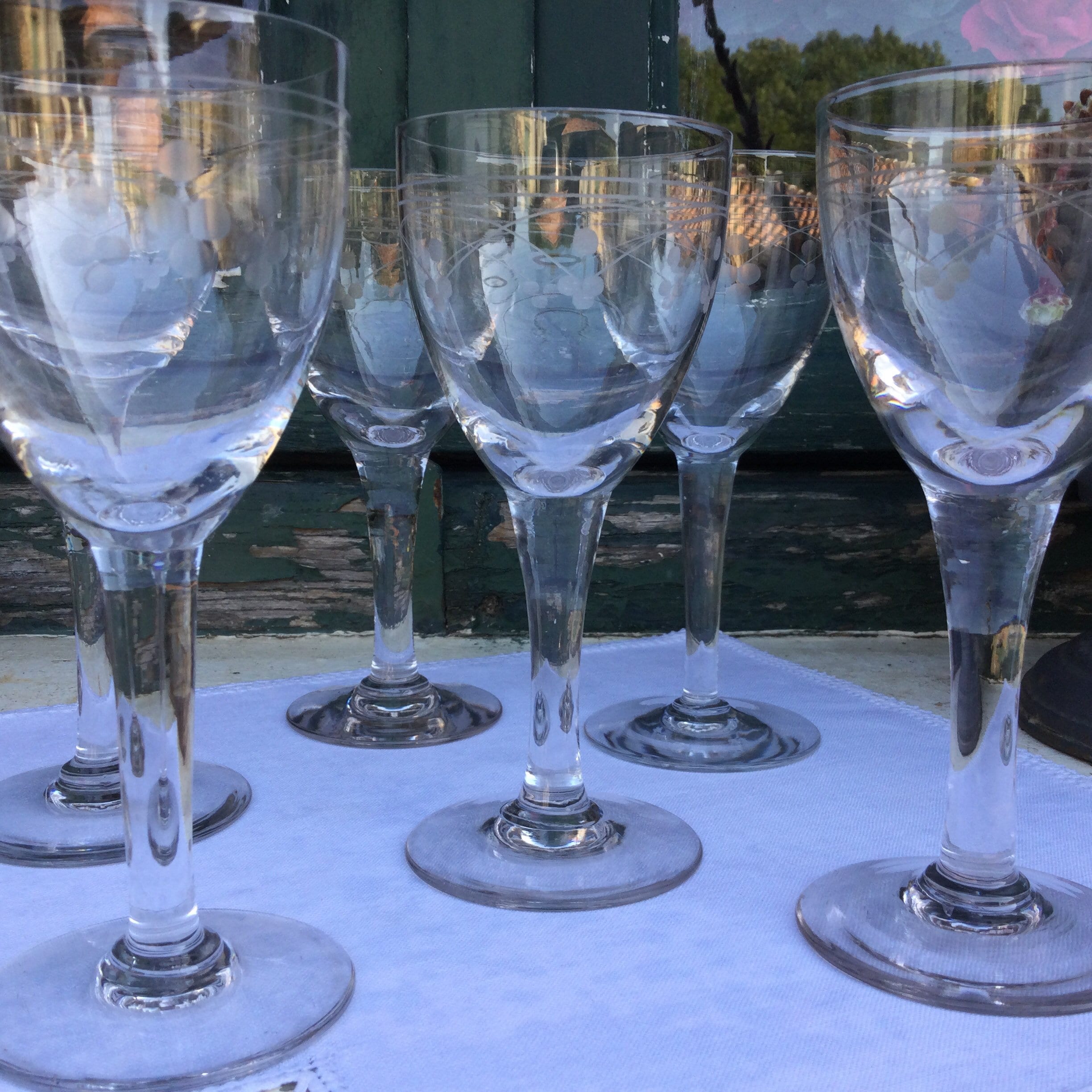 6 Verres Art Déco Rouge ou Blanc Vin Apéritif Élégant Gravé Des Années 1920 Verre Soufflé à La Bouch