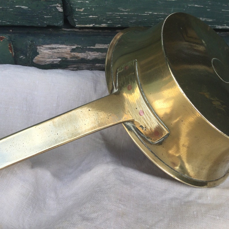 1940 brass ladles a pair large serving spoons artisan hammered utensil kitchenware vintage kitchenalia French country decor image 5