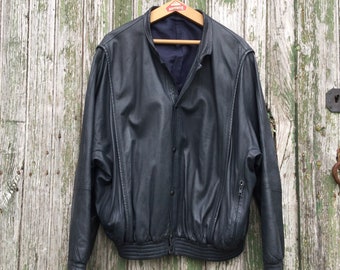 1980’s French blouson/vintage sportswear/soft leather jacket/blue leather jacket/casual men’s wear