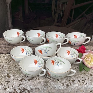 10 Digoin Sarreguemines coffee cups/vintage espresso cups/charming chocolate pots/cream pots/little dessert bowls/French vintage tableware
