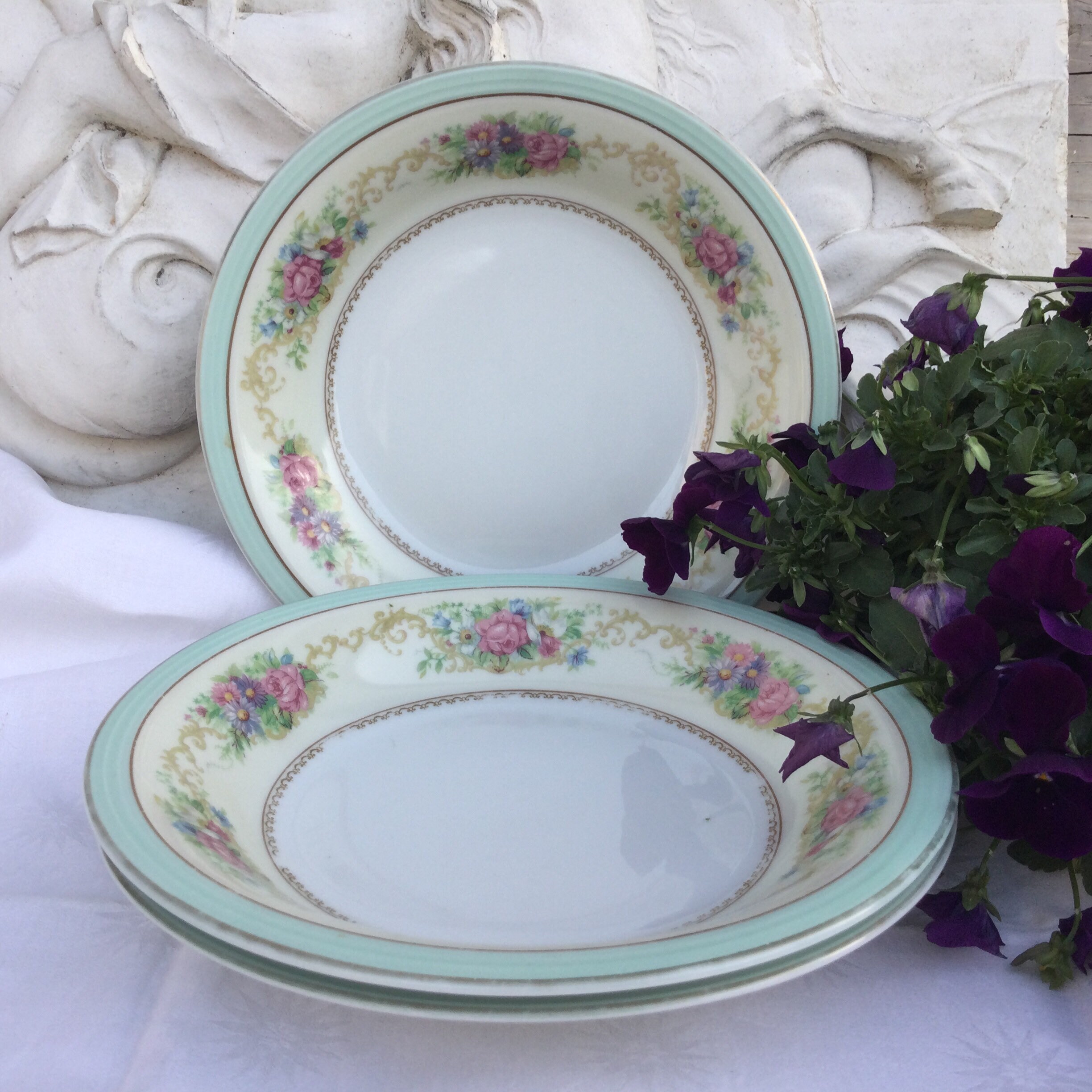 3 Bols à Soupe Plats de Pâtes Profondes. 1950 Porcelaine Limoges, Charles Ahrenfeldt Design Posey Ro