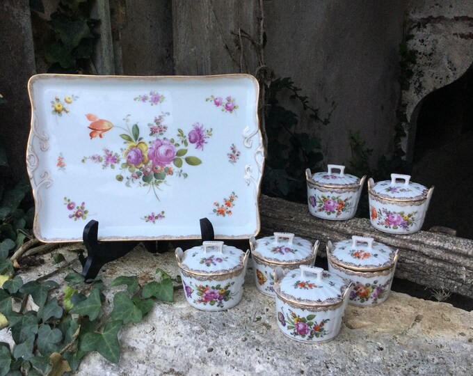 6 Meissen Chocolate Pots/porcelain Pots and Serving Tray/french Cream