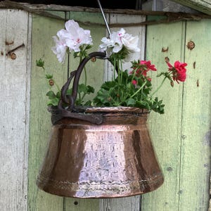 French antique copper planter/copper jardinière/copper cooking pot/artisan made cauldron/decorative hanging pot/French country decor