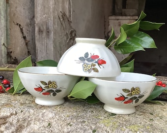 3 little cafe au lait bowls/breakfast bowls/serving bowls/3 decorative bowls/French vintage ceramics/French tableware/French farmhouse