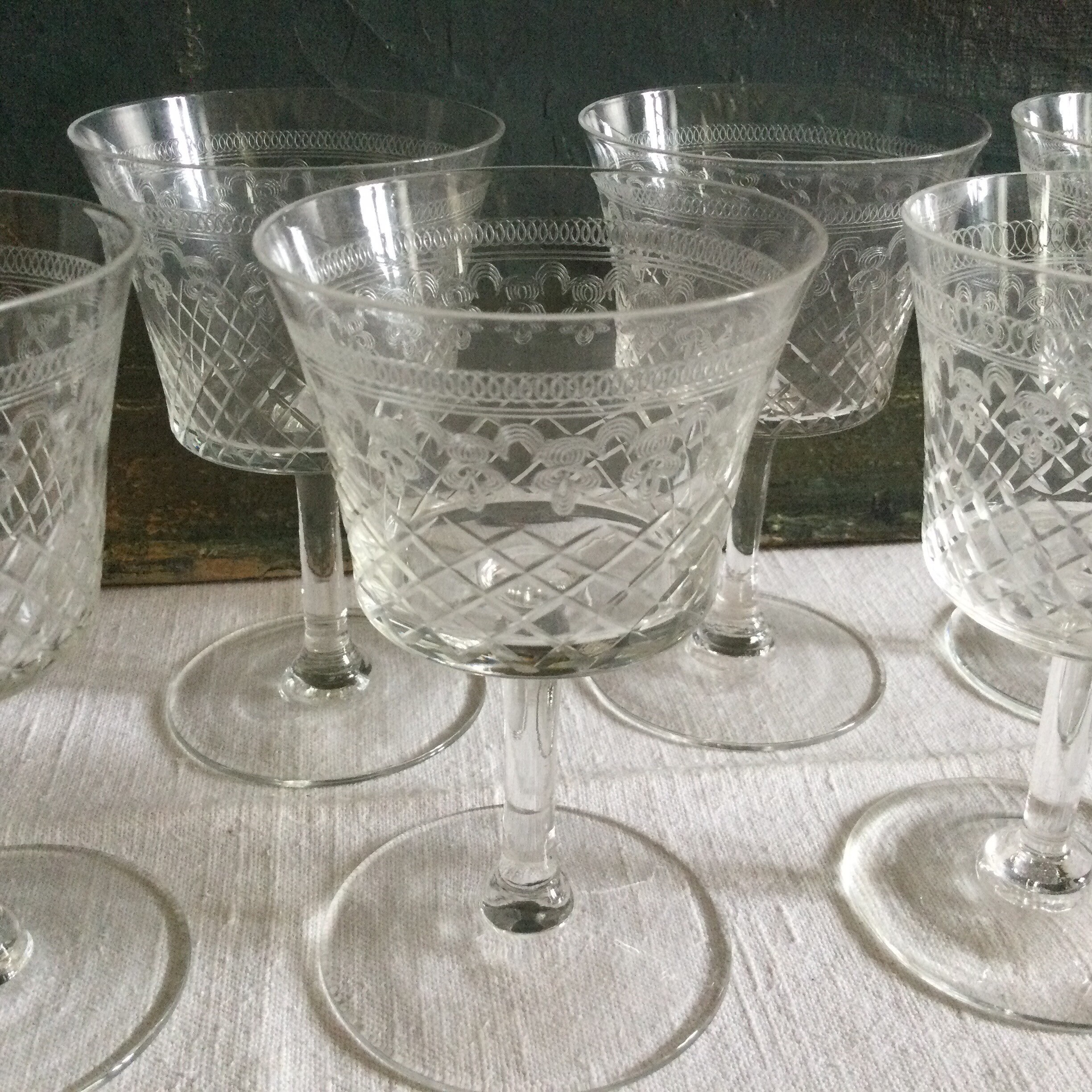 6 Verres d'apéritif en Cristal Des Années 1930 Boho Gravé Sherry, Verres Porto Pour Vin ou Cuit Fran