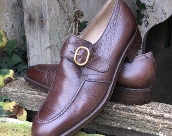 Celine designer shoes/vintage unworn shoes/buckle and strap shoes/brown leather loafers/vintage designer footwear