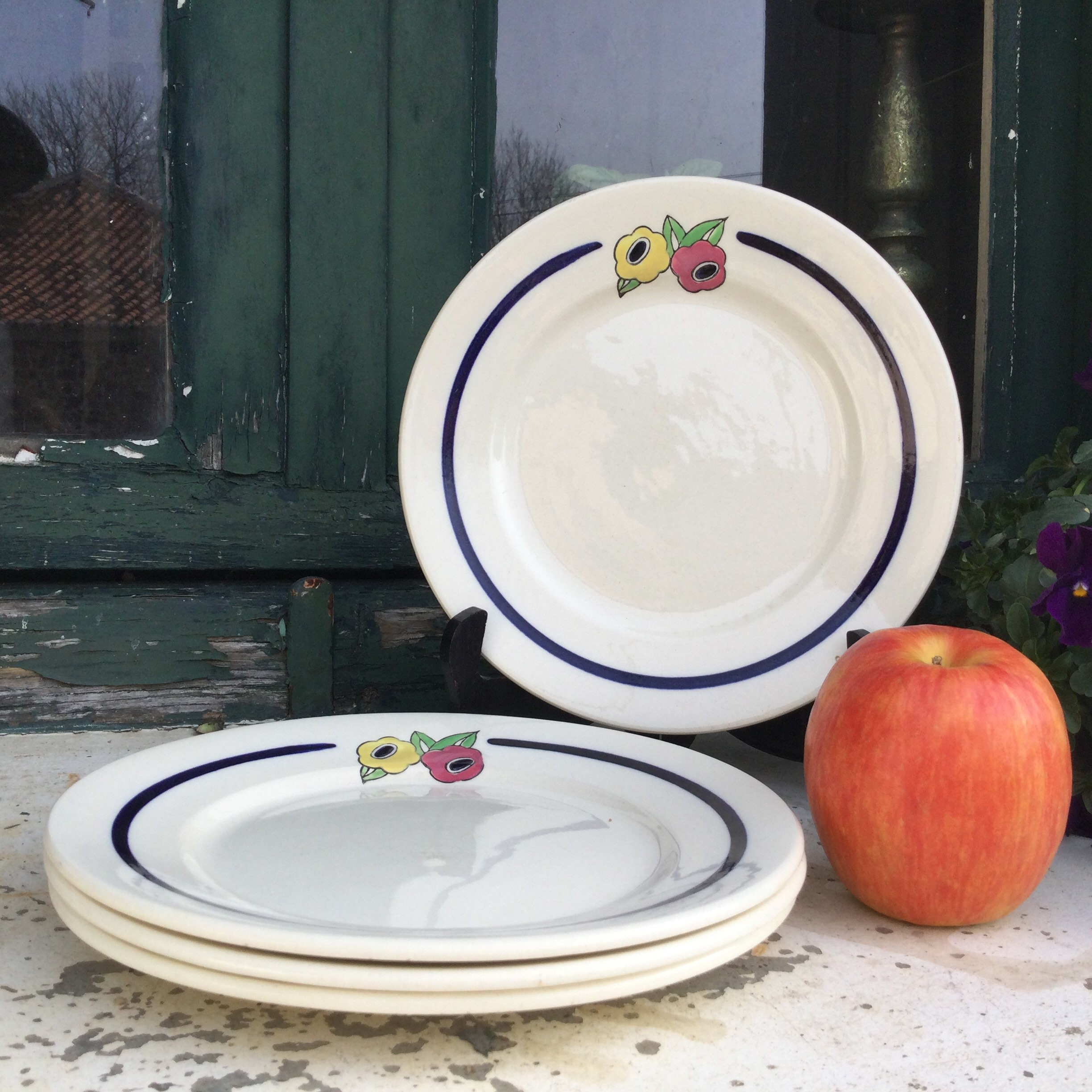 Plaques Latérales Art Déco X4, sur Le Côté ou Plaques à Pain 1930 Salins Céramiques Charbonnier Desi