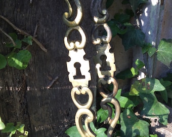 Coppia di scudi per serratura in ottone vintage - Ferramenta per porte francesi, 12,5"