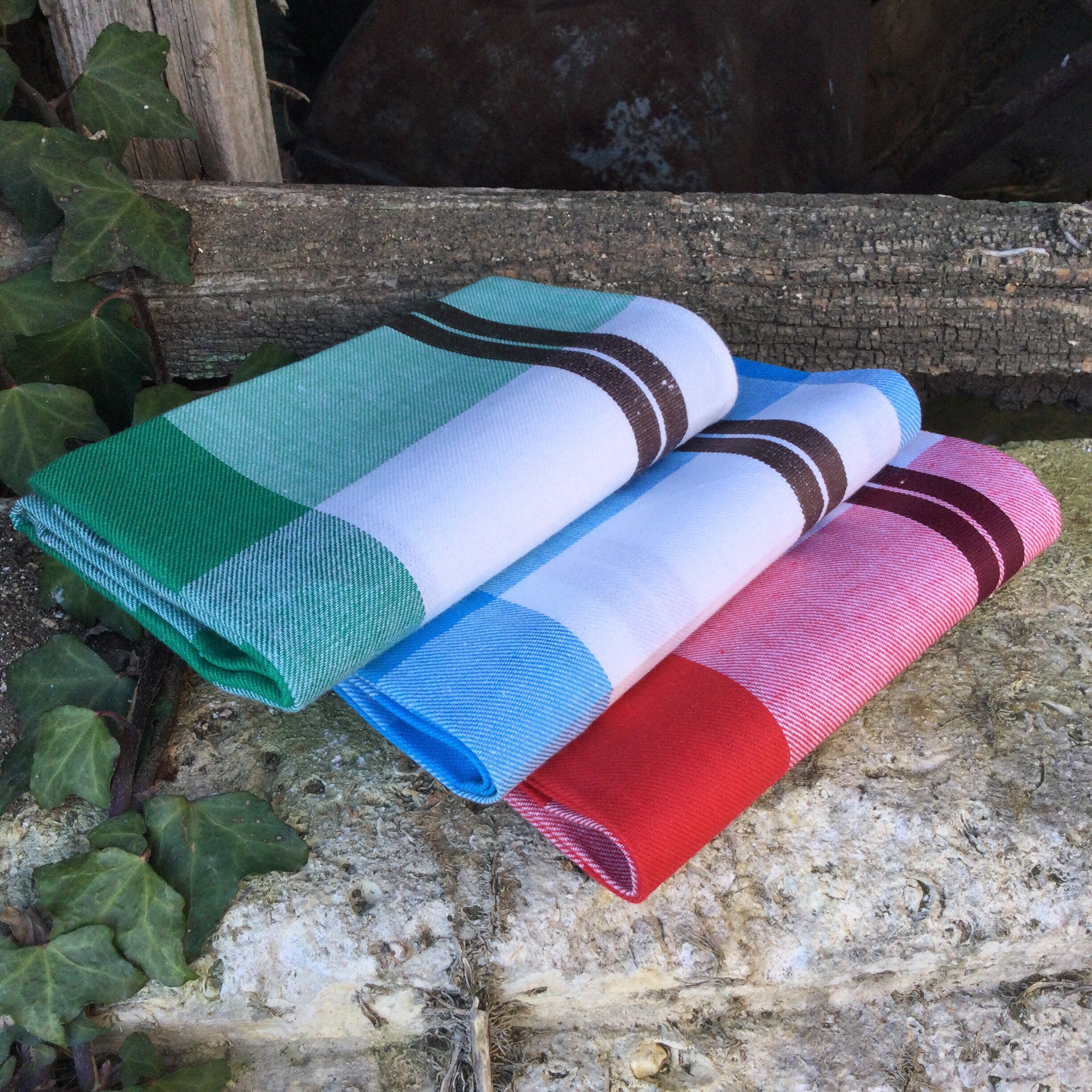 3 Français en Coton 3 Torchons de Cuisine Vintage Chiffons Séchage Rustiques Inutilisés Vert Irlanda