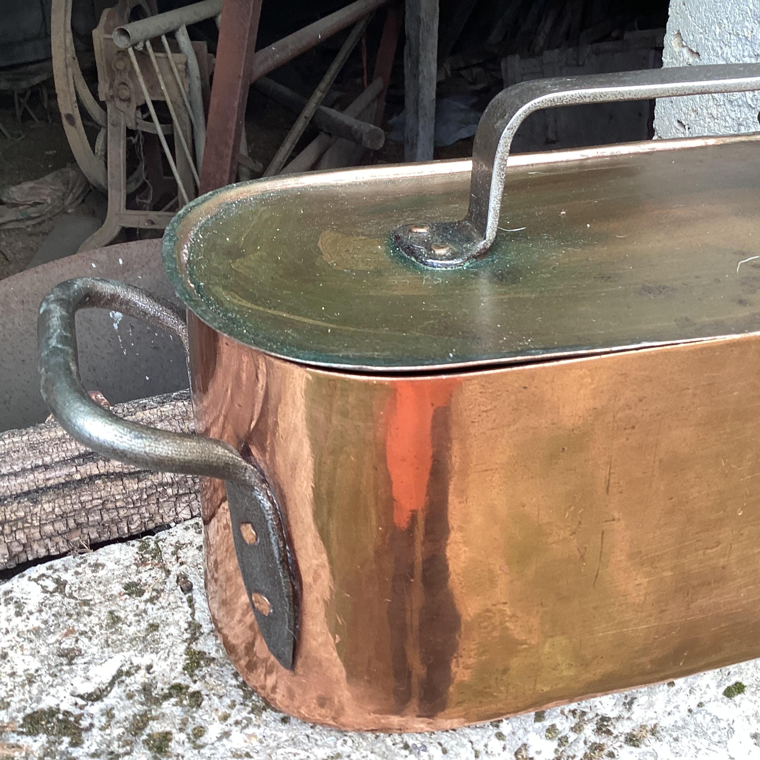 アンティークのフランス製銅製大鍋（蓋付き）、1900年代の調理器具