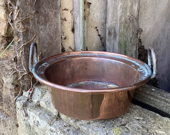 Antique French Copper Skillet: Large Handmade Farmhouse Planter