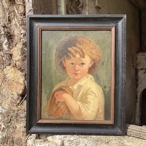 Pintura al óleo original/original firmada/retrato bellamente ejecutado de la década de 1900/marco de Napoleón III del siglo XIX/óleo sobre cartulina/muchacho de campo/decoración de pared francesa