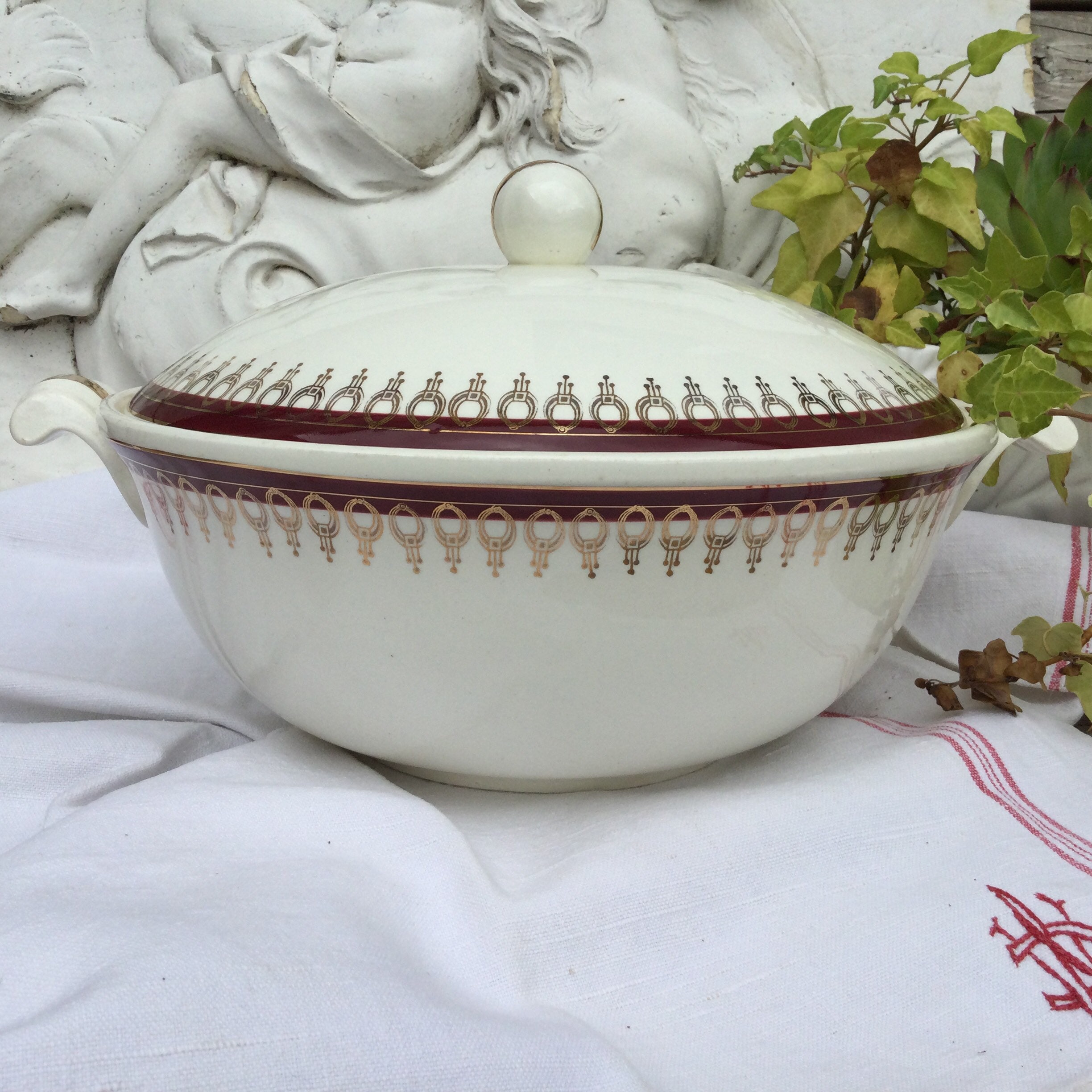 1920 large round deep dish with lid vegetable bowl Salins Etsy