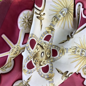 A rare Hermès 1976 silk scarf/signed Françoise de la Perriere/a square of silk twill/90cm x 90cm carré/‘Les Éperons’ - from Hermes Paris