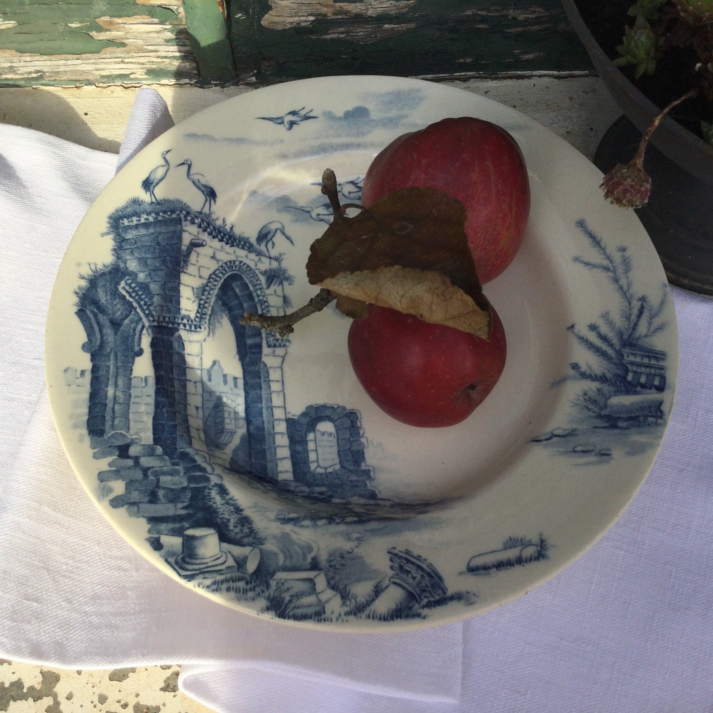 stand à Gâteaux Antique Bleu et Blanc Piédestal Plat Gien Faïence Assiette de Service Plaque Maîtres