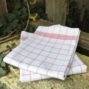 2 French linen tea towels/vintage kitchen towels/multiple red stripes drying up cloths/French farmhouse kitchen/French country decor