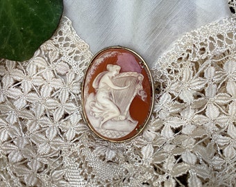 Broche antiguo francés/colgante de collar/broche de cameo de nácar, colgante/concha grabada y nácar/joyería vintage francesa