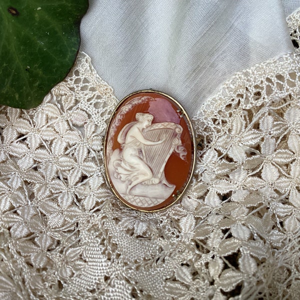 Broche antiguo francés/colgante de collar/broche de cameo de nácar, colgante/concha grabada y nácar/joyería vintage francesa