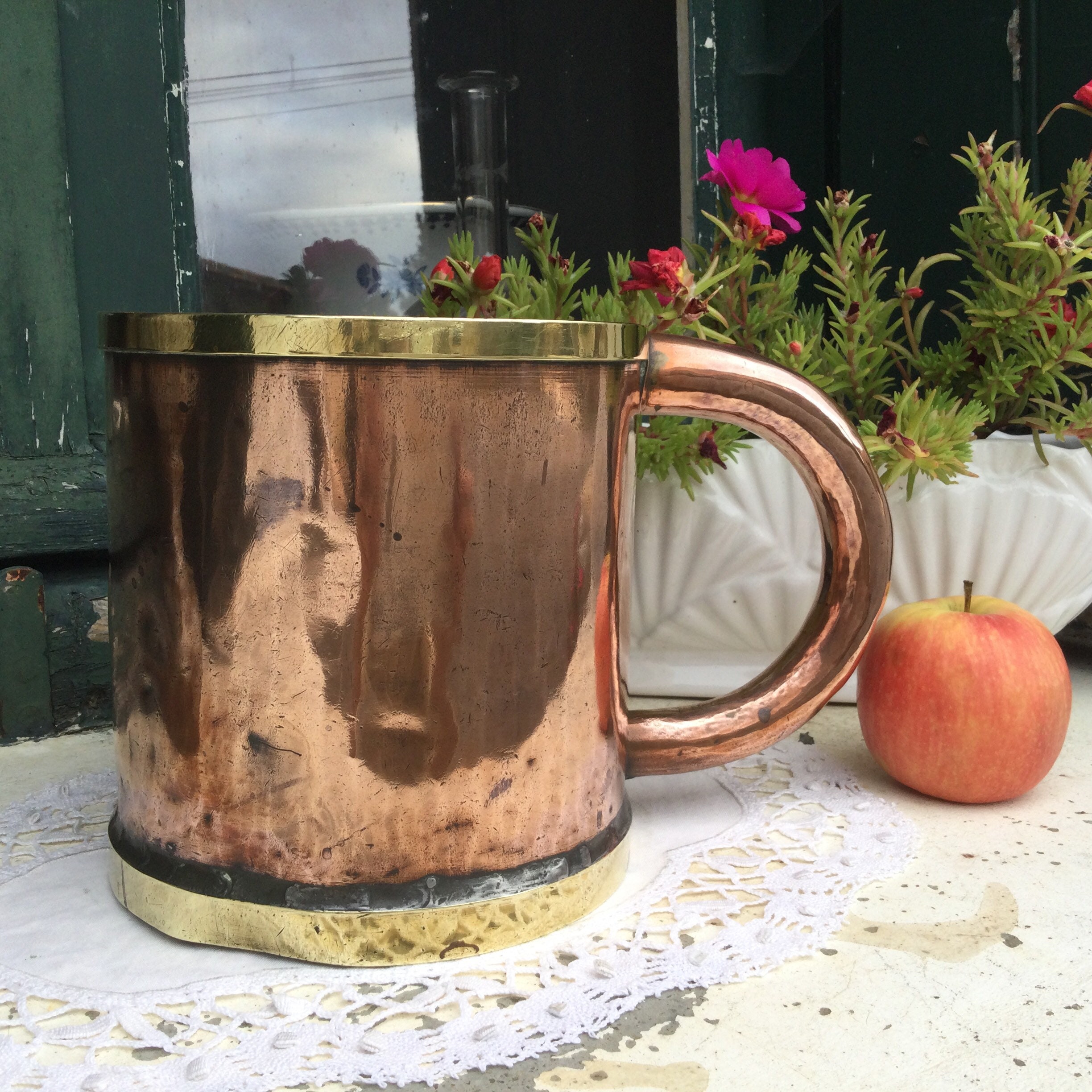 Art Artisanal Des Années 1800 Cuivre et Laiton Grain Mesure Manipulation Cuillère à Impulsion Frappa