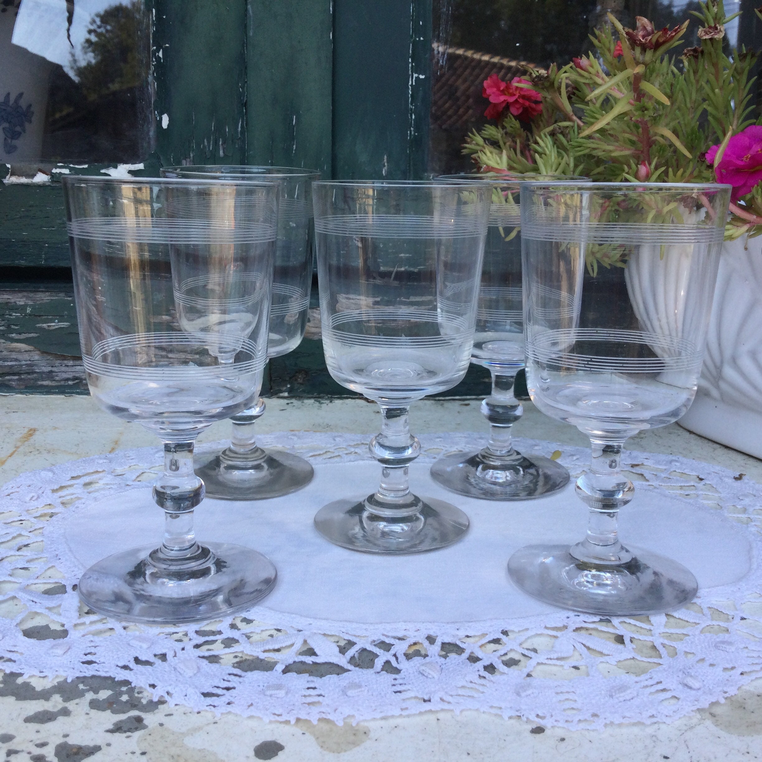 5 Verres à Vin Rouge Cristal Des Années 1950 ou Verres Blanc Verre Gravé Boho Français Arts de La Ta