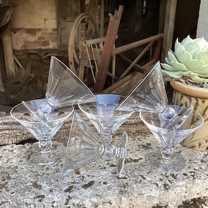 6 vintage crystal champagne coupes/6 cut glass antique glasses/French crystal glassware/artisan blown crystal/dessert coupes/wine glasses