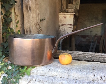 French antique copper pan/2mm large saucepan/ rustic kitchen pan/copper cookware/artisan signed/French farmhouse decor