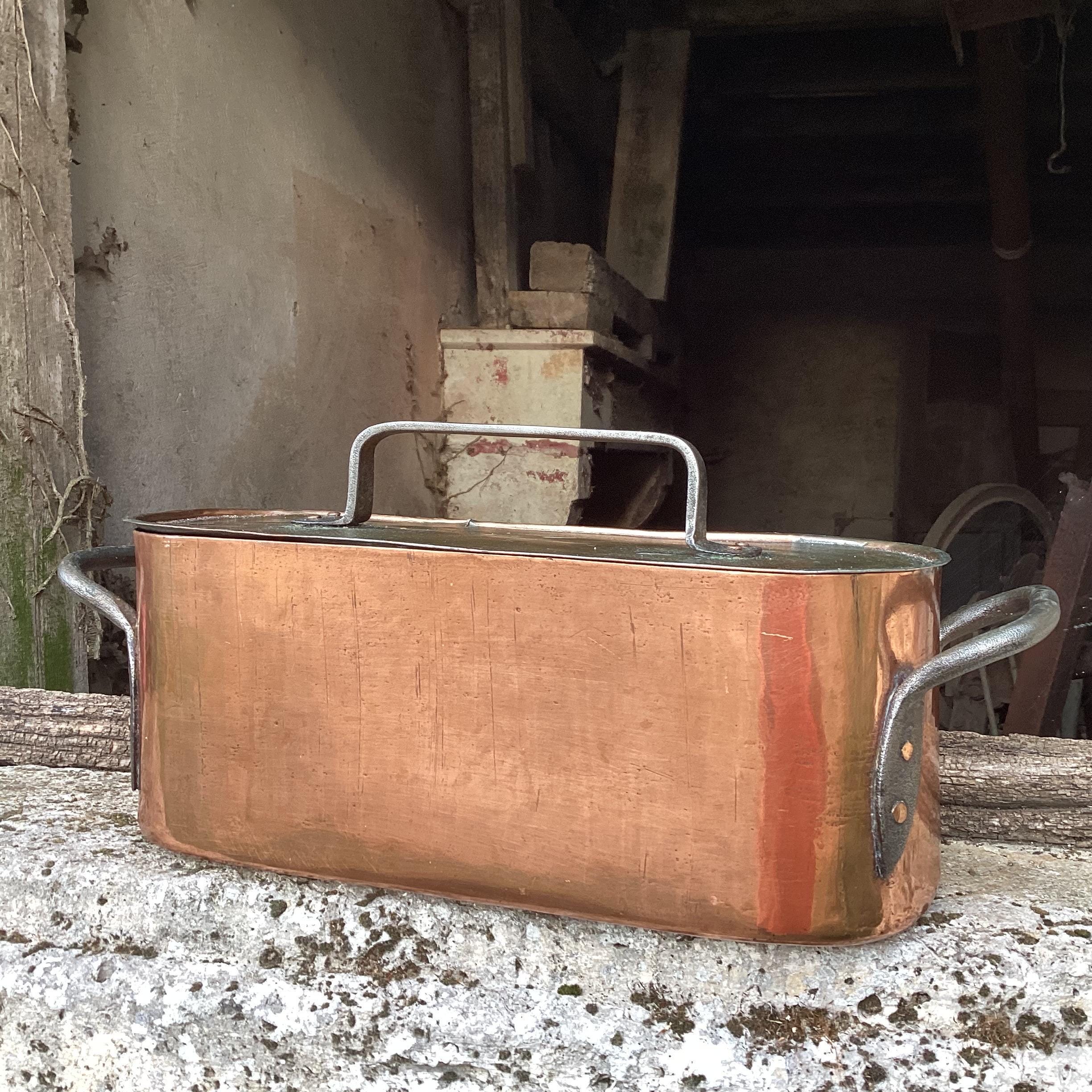 アンティークのフランス製銅製大鍋（蓋付き）、1900年代の調理器具