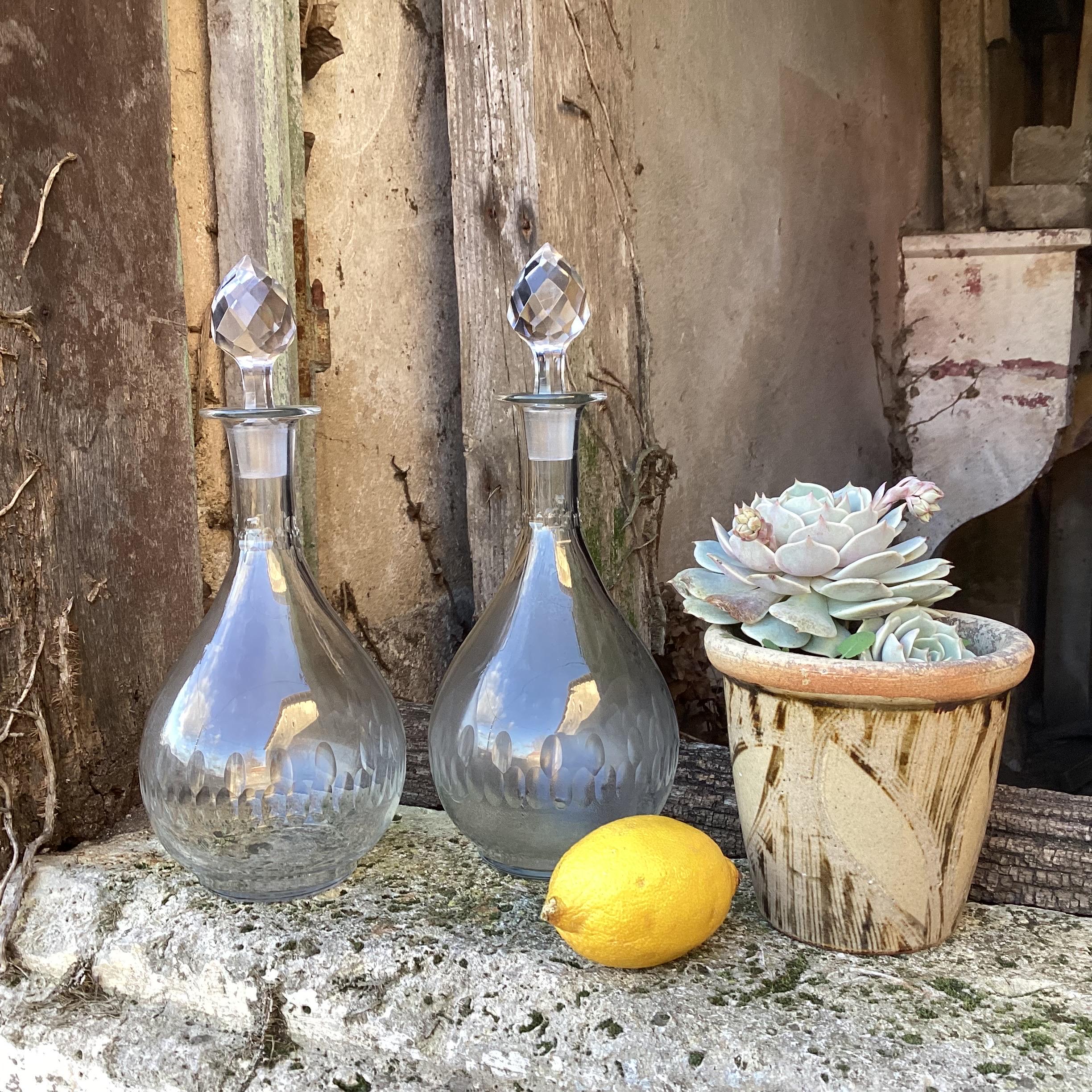 1920s Crystal Wine Decanter: Etched Glass Carafe, French Table