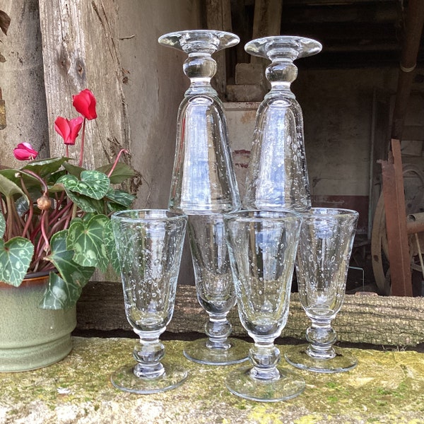 6 magnifiques verres à champagne provençal/soufflé bouche dans le style de Biot/grands verres emblématiques en verre à bulles/table de ferme française chic