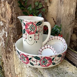 4 piece Art Deco set/1940 St. Amand wash bowl, pitcher and 2 dishes/complete bathroom set/French vintage faience/nécessaire de toilette image 7