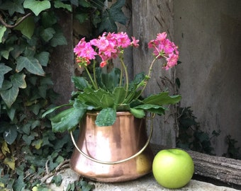 Vintage copper cauldron/small stock pot/stew pot/cooking pot/French rustic cookware/copper planter/jardinière/copper hanging basket