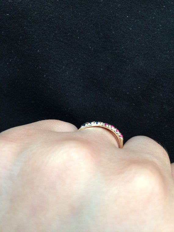 Sapphire Emerald and Ruby Half Eternity Band, 14k… - image 6