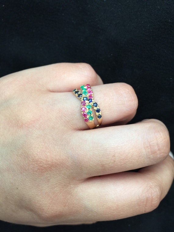 Sapphire Emerald and Ruby Half Eternity Band, 14k… - image 4