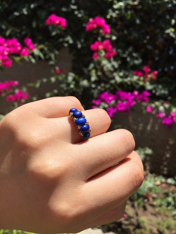 Lapis lazuli with uncut diamonds ring, solid 18k g