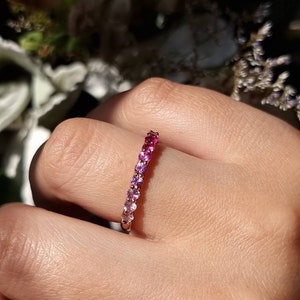 Pink Ombre Sapphire Mid Eternity Ring Solid 14k Gold, Jewelry Gift Ideas, dainty ring, stackable, rainbow sapphire ring