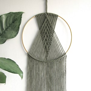 Olive Green Macrame Wall Hanging,  Modern Dreamcatcher On 25cm Copper Or Matt Gold Hoop, More Colours