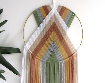 Suspension murale en macramé à rayures, attrape-rêves moutarde et vert