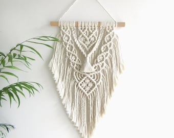 Suspension murale en superposition en macramé, décoration bohème, vert ou naturel