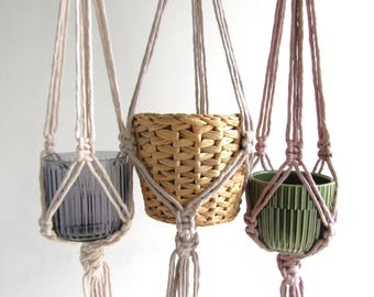 Suspension pour plante en macramé gris, un pot de fleurs, plusieurs couleurs, longueur 75 cm