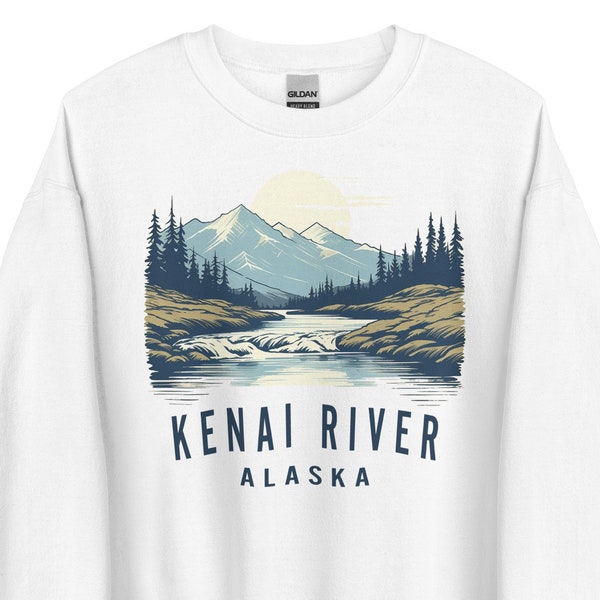 Kenai River Alaska Vintage Sweatshirt - Retro Styled Shirt, Salmon Fishing Nature Wildlife Tee with River Image Graphic, Souvenir Gift