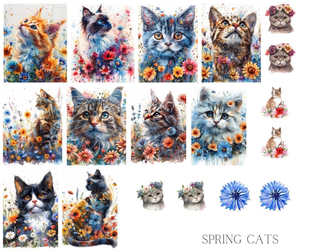 Spring Cats Waterslide Nail Decals - Etsy